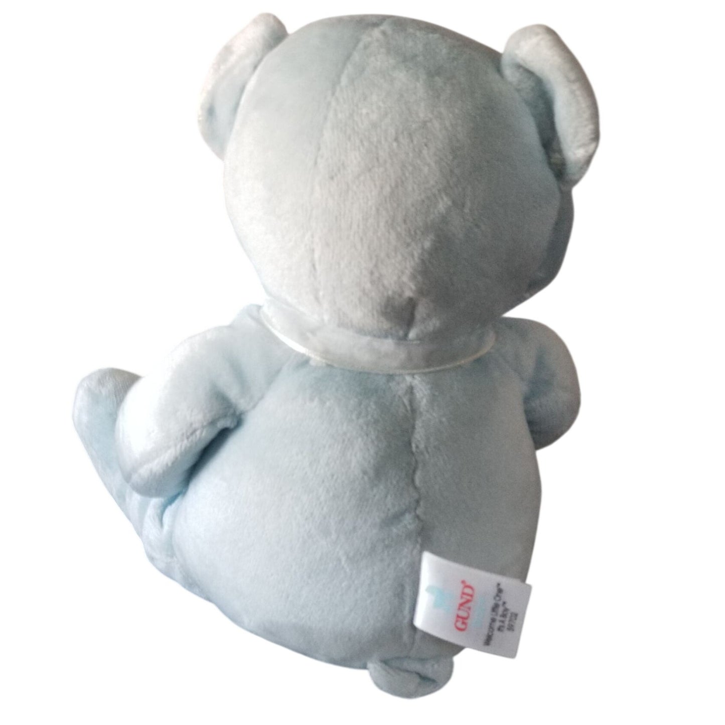 Teddy Bear Gund Baby Blue It's A Boy Soft safe Embroidered Eyes Nose Blue Bow  8" Sitting