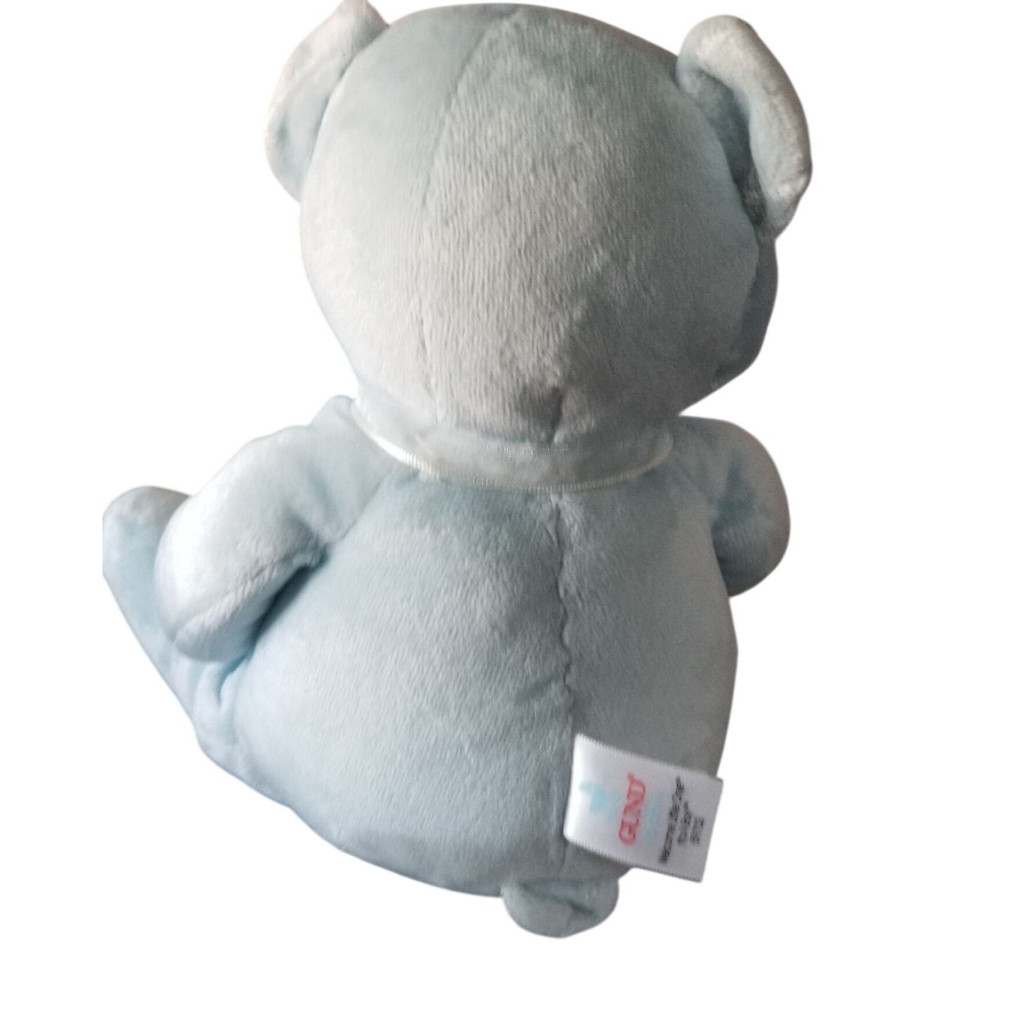 Teddy Bear Gund Baby Blue It's A Boy Soft safe Embroidered Eyes Nose Blue Bow  8" Sitting