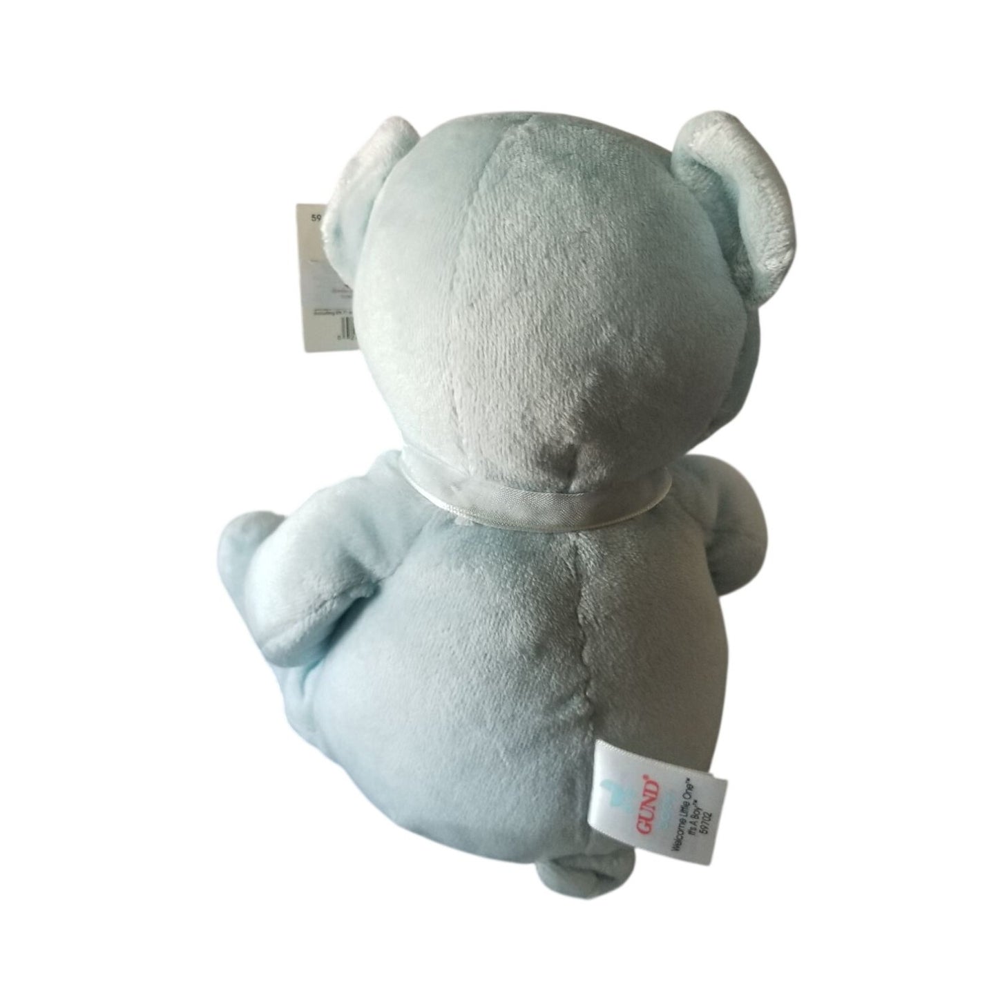 Teddy Bear Gund Baby Blue It's A Boy Soft safe Embroidered Eyes Nose Blue Bow  8" Sitting