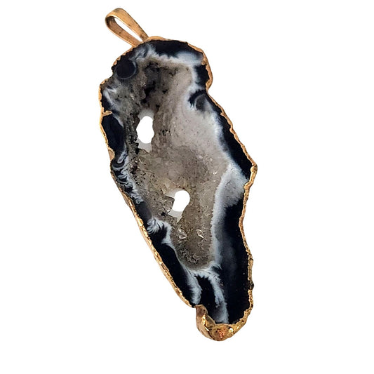 Jewelry Pendant 14k Gold Dipped Geode Crystal 6.8 oz 30m x 15m Blue Black White Gold