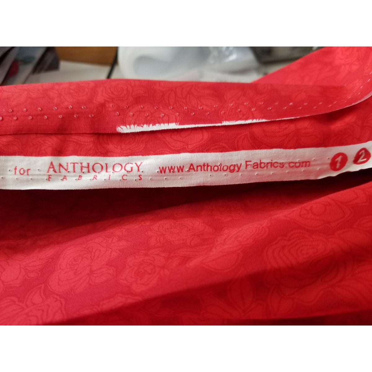 Material Red Cotton Embossed Roses Fabric  44" x 4 yrds Anthology Fabric  Cotton