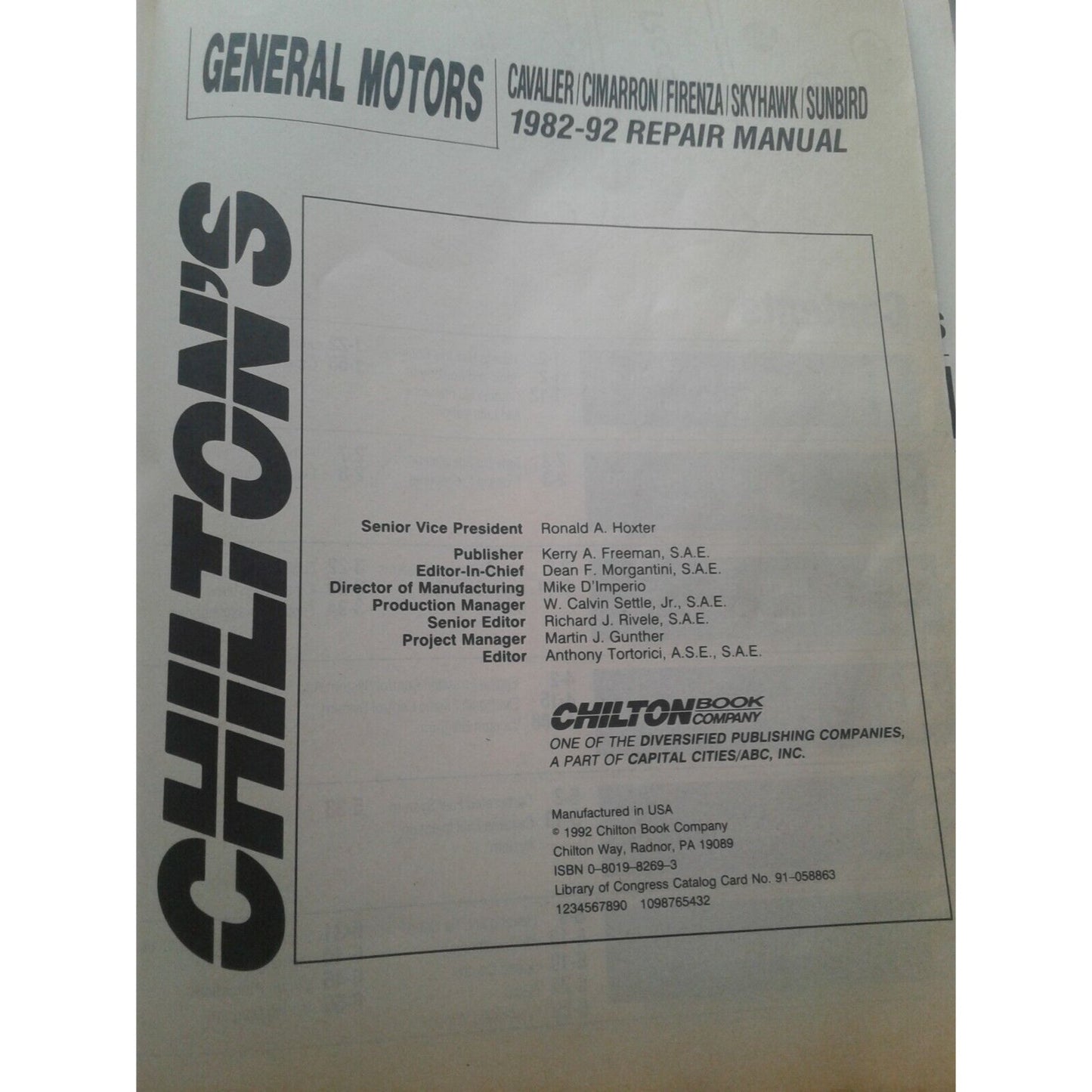 Book 1982 - 1992  Chilton's General Motors Chevy Camaro Repair Manual