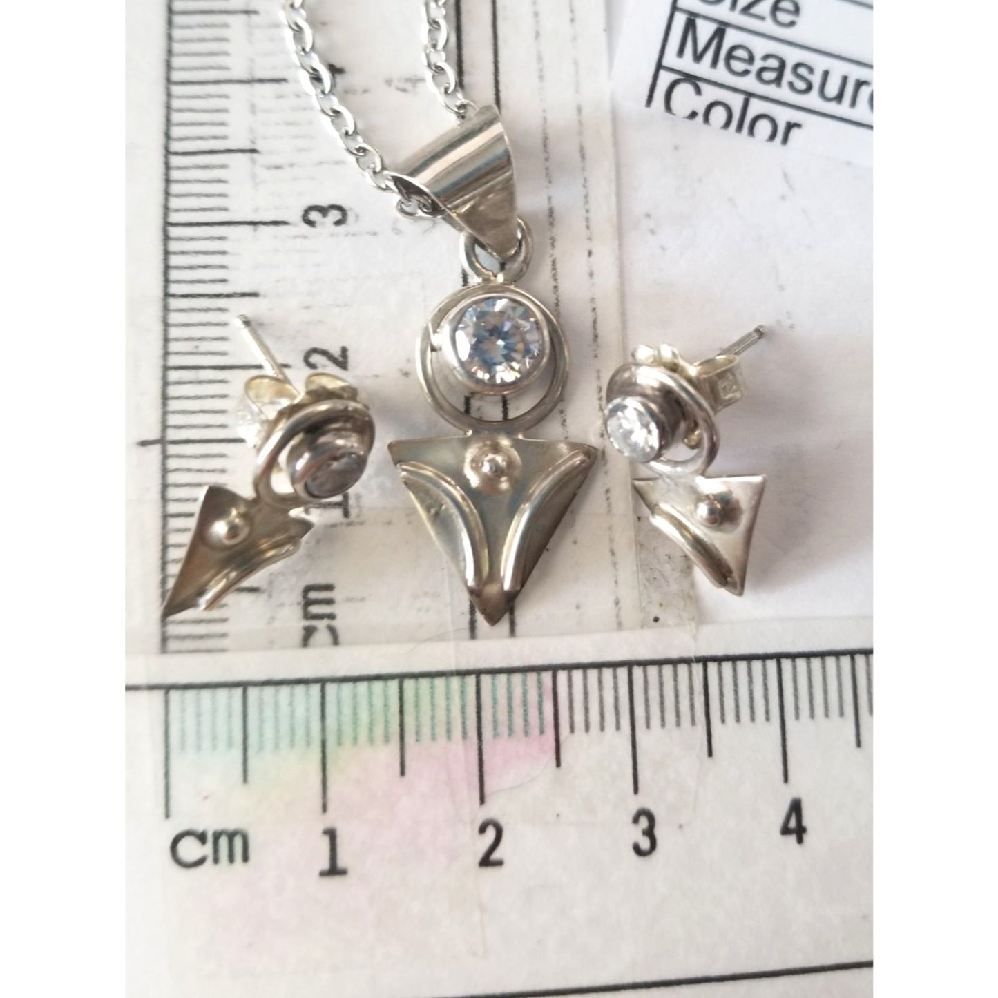 3 Pcs  lab Diamonds Earrings Necklace Silver  8 gr 40 ct  1.5 x  3 cm  2 cm  x 1.5  cm  16" chain