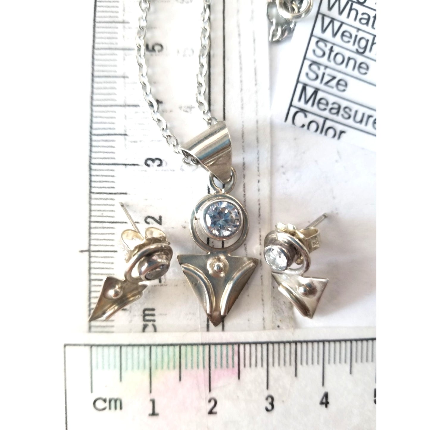 3 Pcs  lab Diamonds Earrings Necklace Silver  8 gr 40 ct  1.5 x  3 cm  2 cm  x 1.5  cm  16" chain