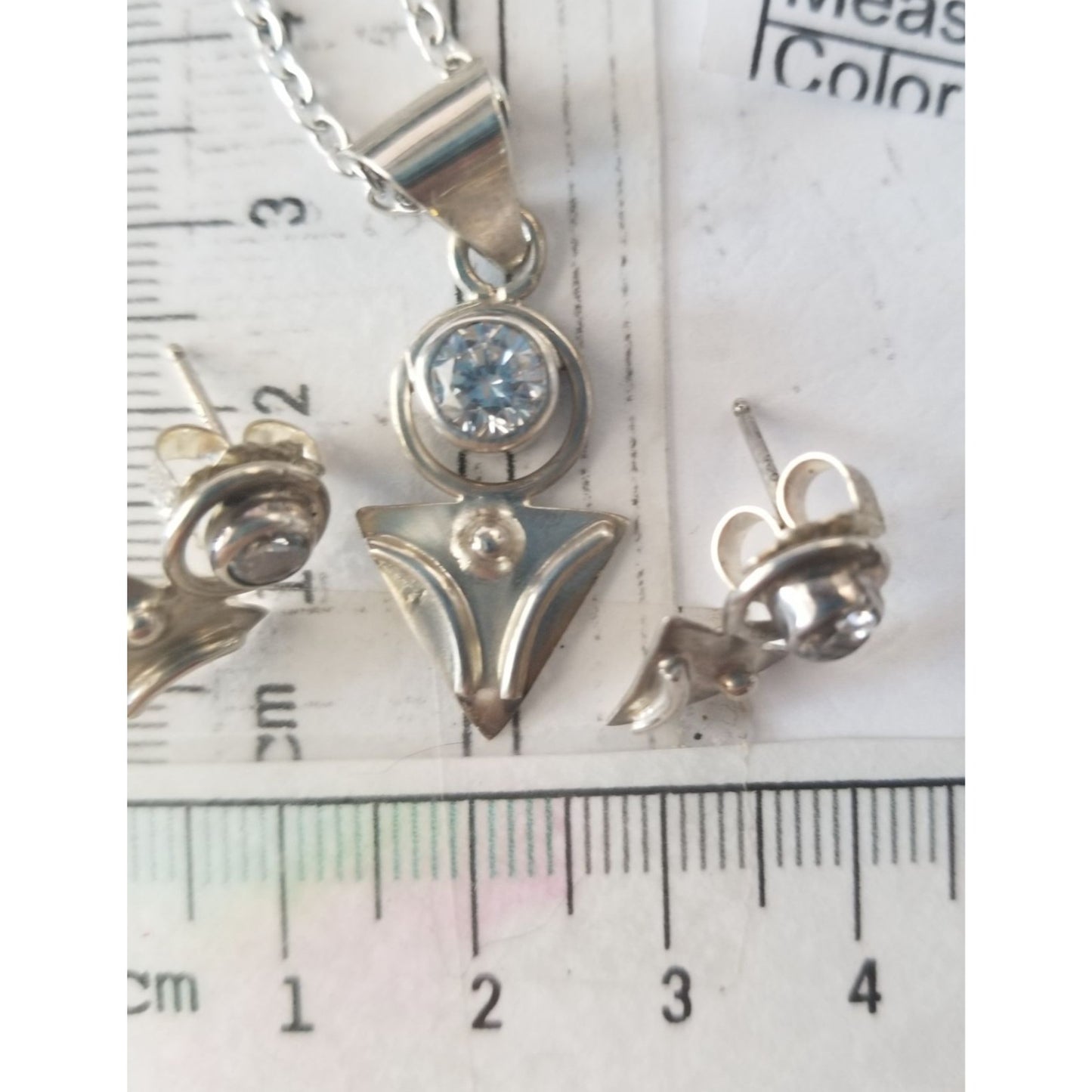 3 Pcs  lab Diamonds Earrings Necklace Silver  8 gr 40 ct  1.5 x  3 cm  2 cm  x 1.5  cm  16" chain