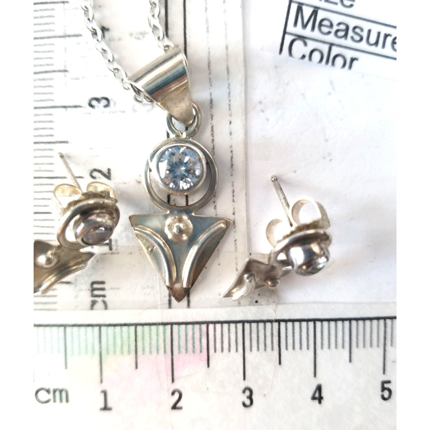 3 Pcs  lab Diamonds Earrings Necklace Silver  8 gr 40 ct  1.5 x  3 cm  2 cm  x 1.5  cm  16" chain