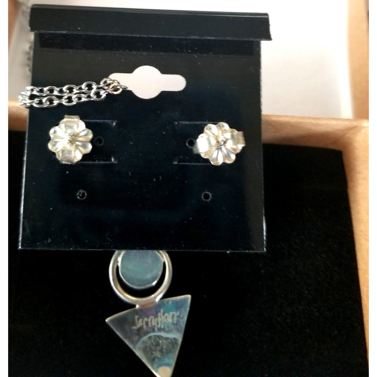 3 Pcs  lab Diamonds Earrings Necklace Silver  8 gr 40 ct  1.5 x  3 cm  2 cm  x 1.5  cm  16" chain