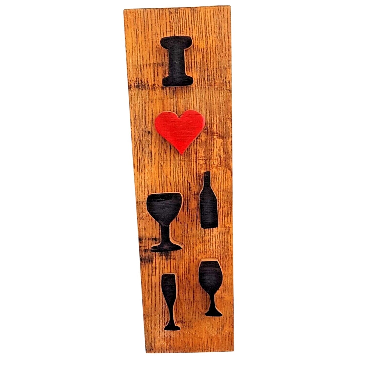 Wood Sign Wine Barrel I Heart Wine Bottle Glasses Wine Stave Toasted Painted