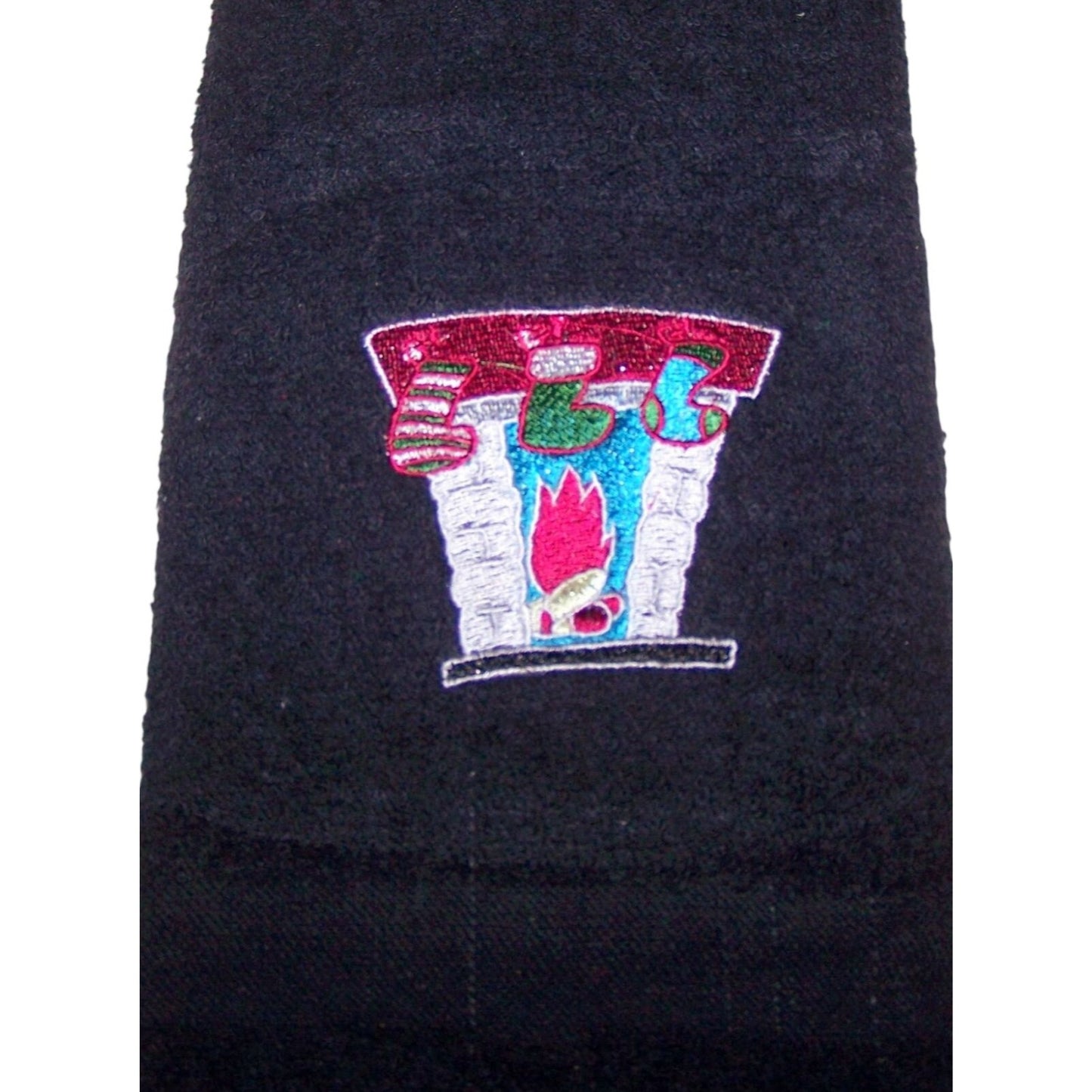 Kitchen Towel Embroidered 100%  Set 3 Cotton Black 1 Green Holiday Stockings Chimmy 15 x 21