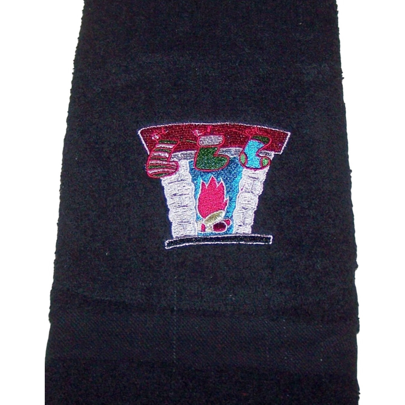 Kitchen Towel Embroidered 100%  Set 3 Cotton Black 1 Green Holiday Stockings Chimmy 15 x 21