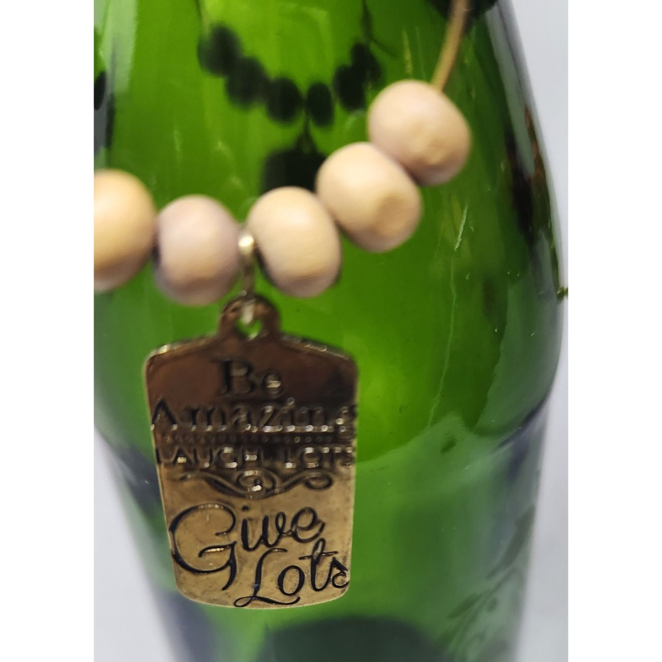 Rustic Wooden Wine Glass Charms Set Of 4 With Beaded Rings & Inspirational Tags