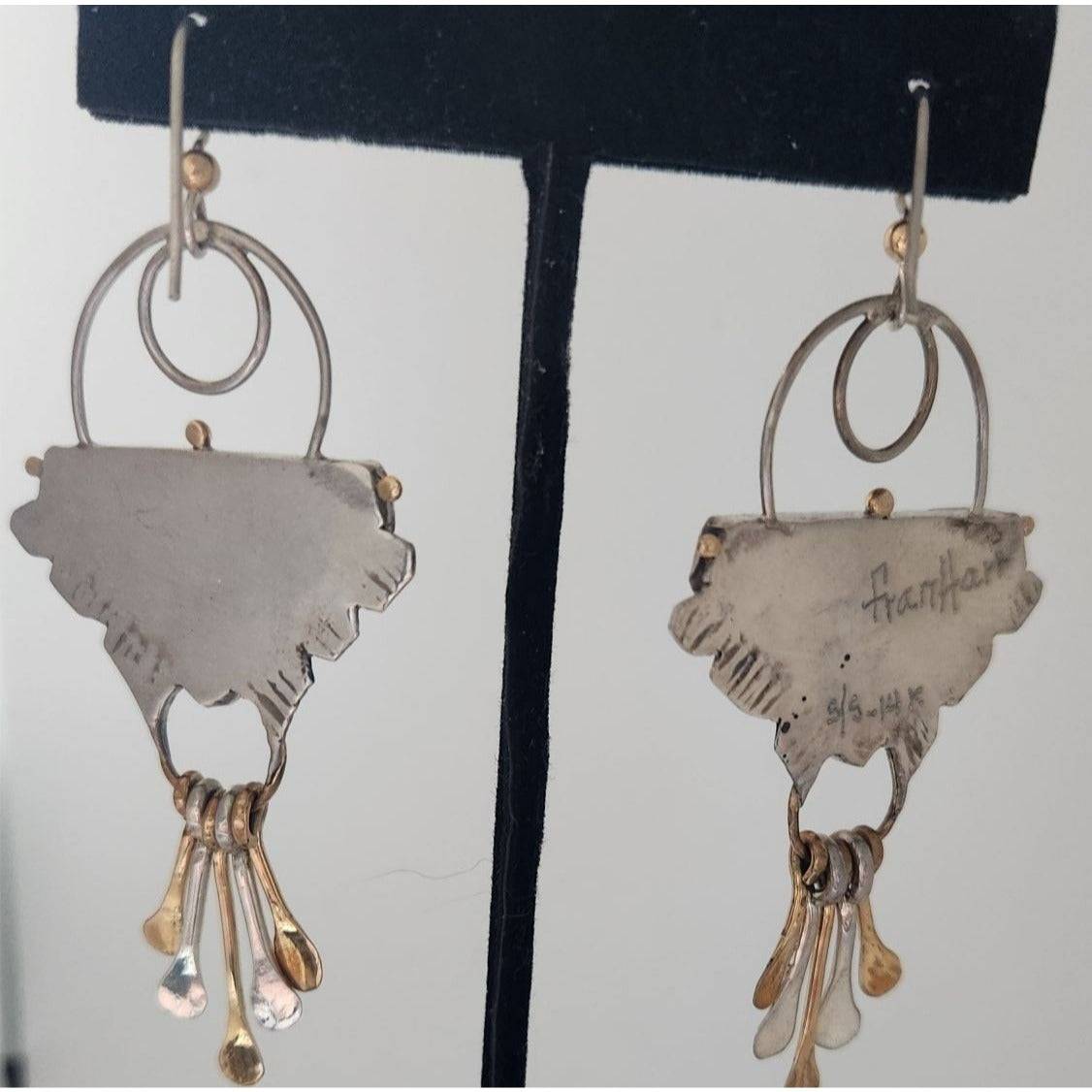 Earrings Bumble Bee Jasper Triangle Stone Circle Half Dome Gold Accent Jewelry