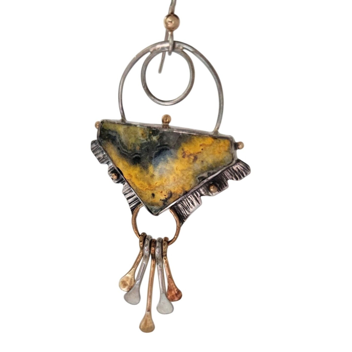 Earrings Bumble Bee Jasper Triangle Stone Circle Half Dome Gold Accent Jewelry
