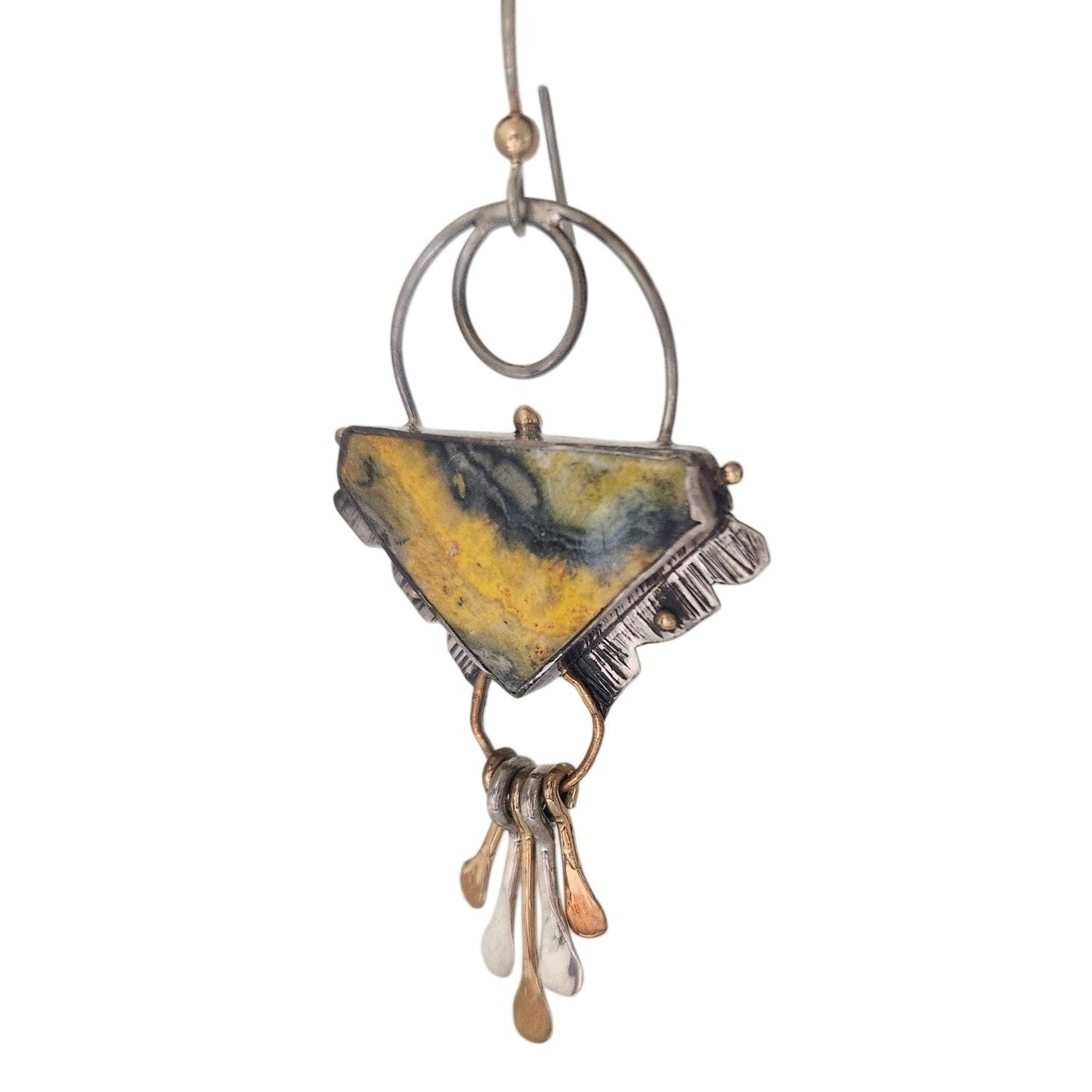Earrings Bumble Bee Jasper Triangle Stone Circle Half Dome Gold Accent Jewelry