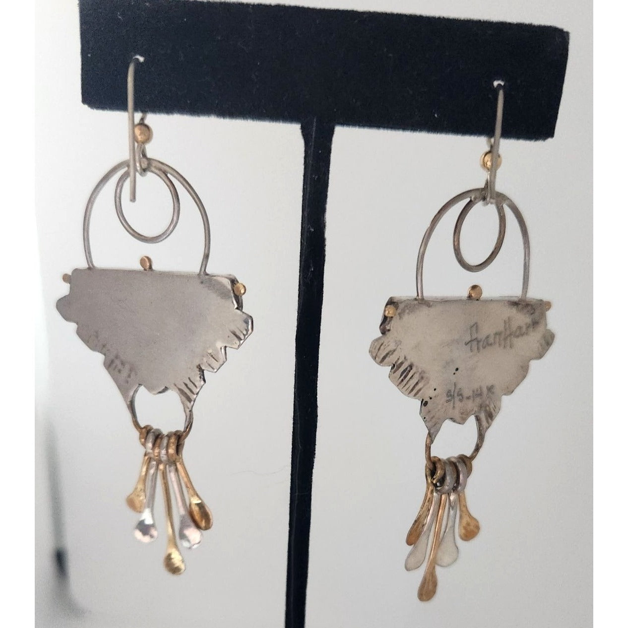 Earrings Bumble Bee Jasper Triangle Stone Circle Half Dome Gold Accent Jewelry