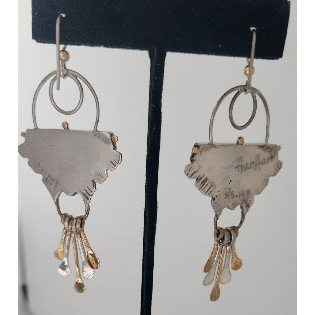 Earrings Bumble Bee Jasper Triangle Stone Circle Half Dome Gold Accent Jewelry