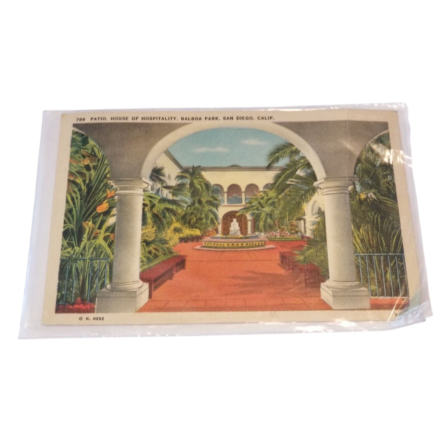 Postcard 786 Patio, House of Hospitality Balboa Park, San Diego  Dated Feb 21 - 39 Written
