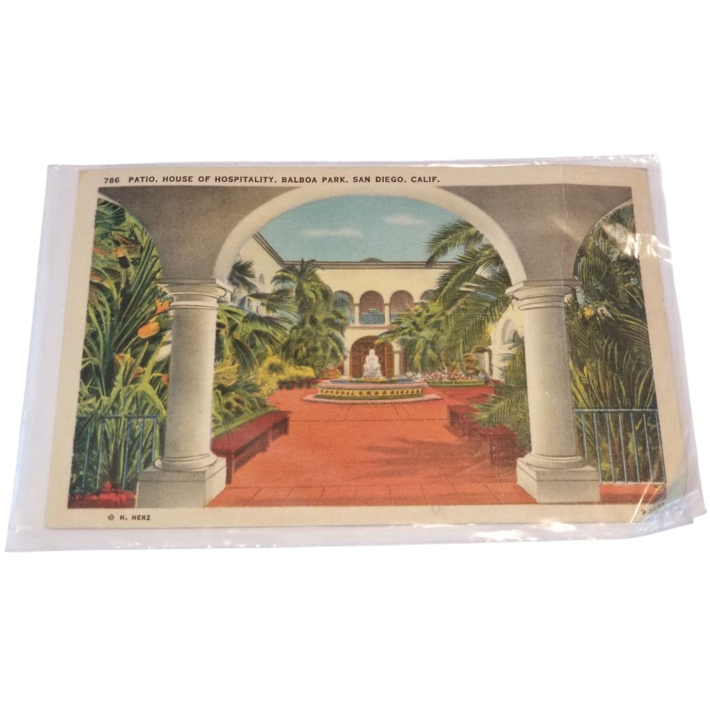Postcard 786 Patio, House of Hospitality Balboa Park, San Diego  Dated Feb 21 - 39 Written