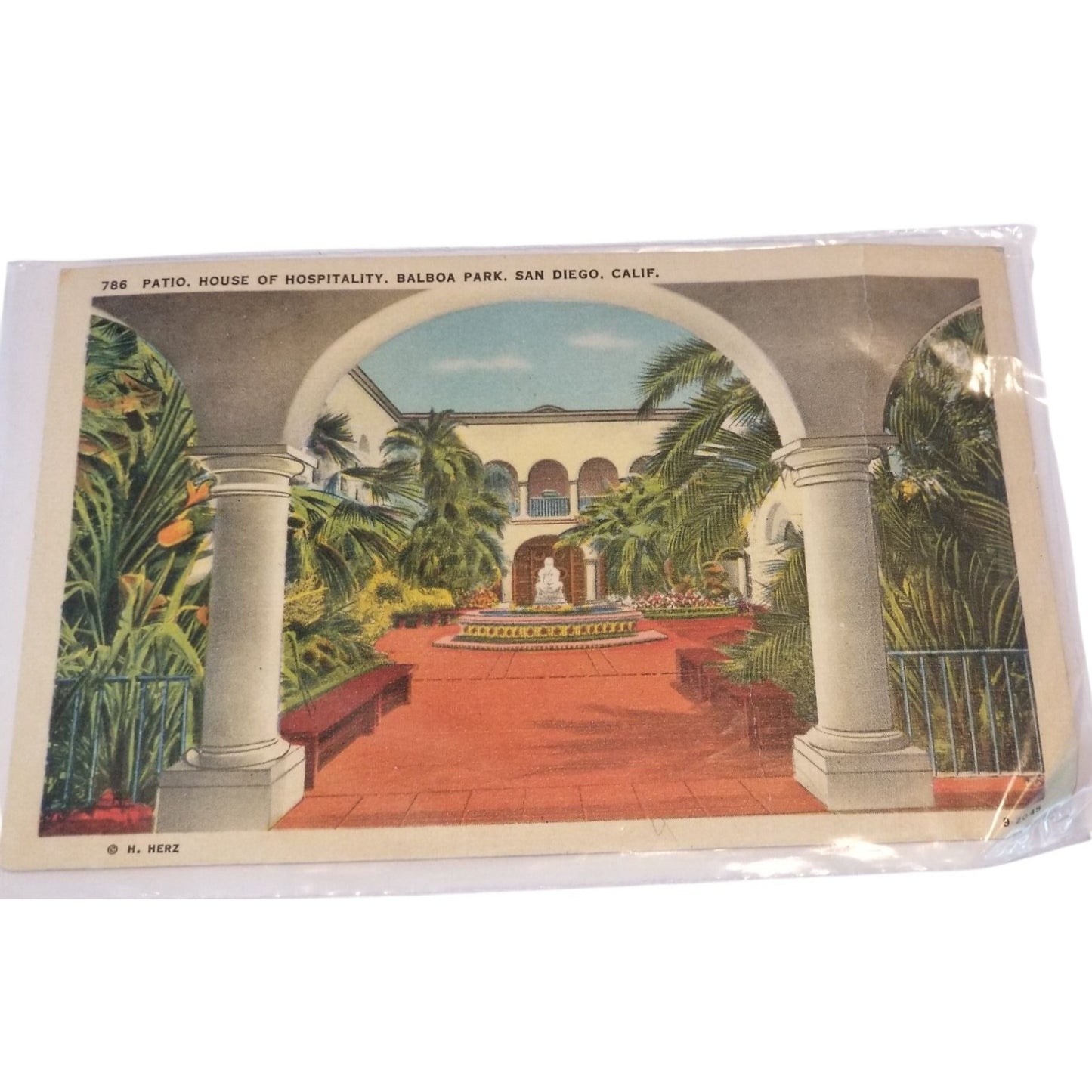 Postcard 786 Patio, House of Hospitality Balboa Park, San Diego  Dated Feb 21 - 39 Written