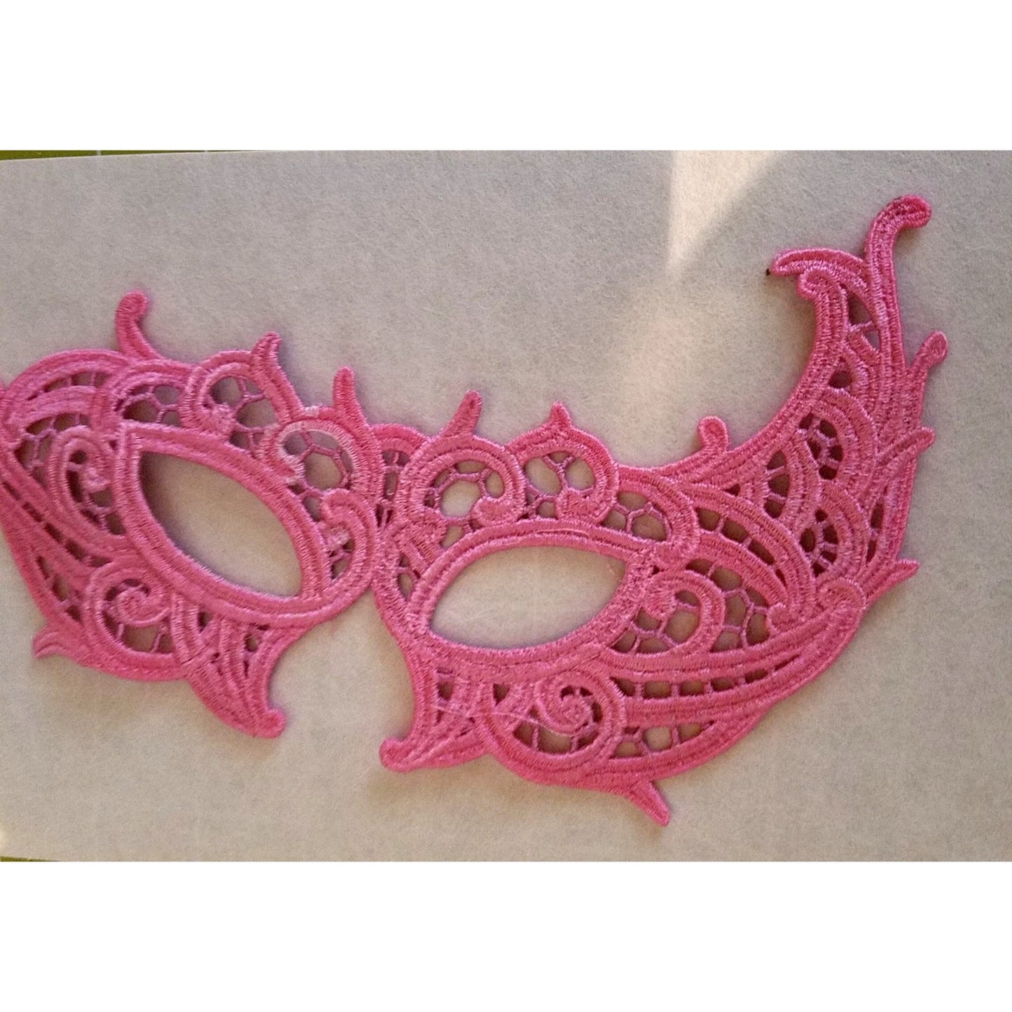 Embroidered Mardi Gras Mask 8 x 5 Pink  Decorate Add a stick Ribbons Jewels glitter Rinse in Water to make softer before you decorate