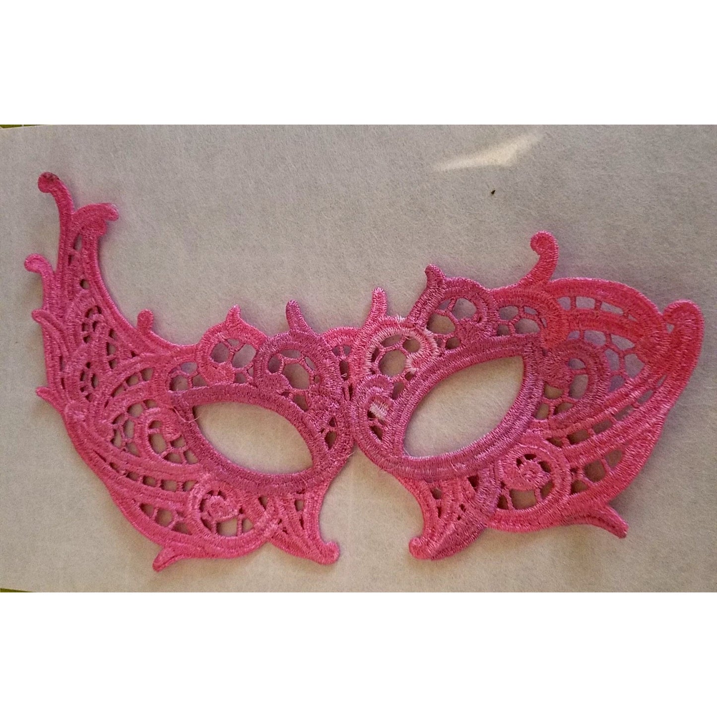 Embroidered Mardi Gras Mask 8 x 5 Pink  Decorate Add a stick Ribbons Jewels glitter Rinse in Water to make softer before you decorate