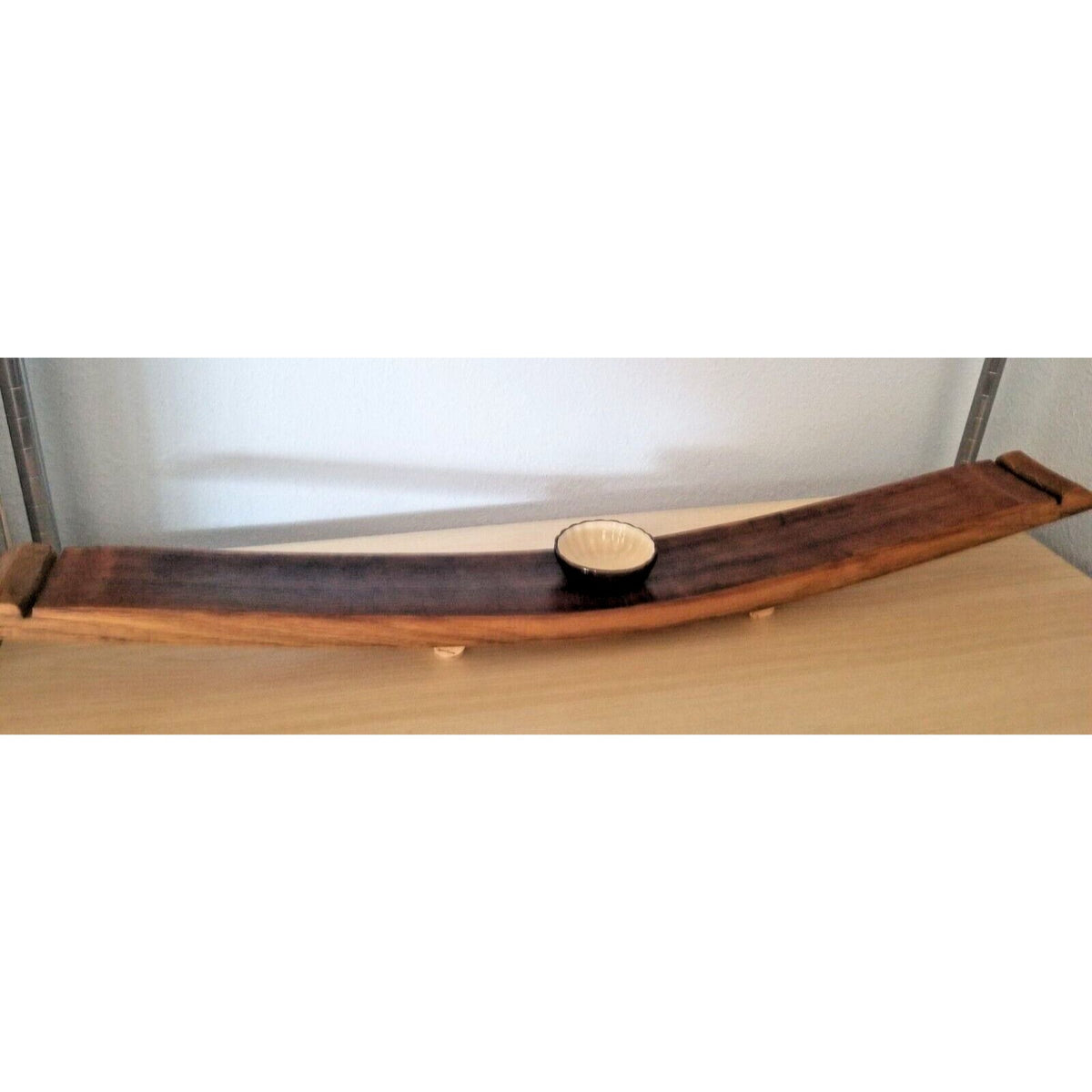 Wine Stave Sushi Tray Brown Dipping Bowl  Cork Feet  34" x  3 1/2 " x 2"