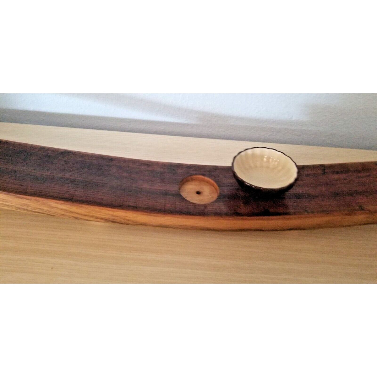 Wine Stave Sushi Tray Brown Dipping Bowl  Cork Feet  34" x  3 1/2 " x 2"