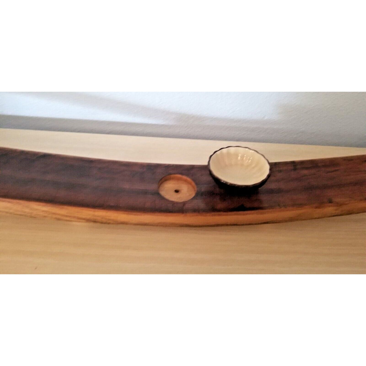 Wine Stave Sushi Tray Brown Dipping Bowl  Cork Feet  34" x  3 1/2 " x 2"