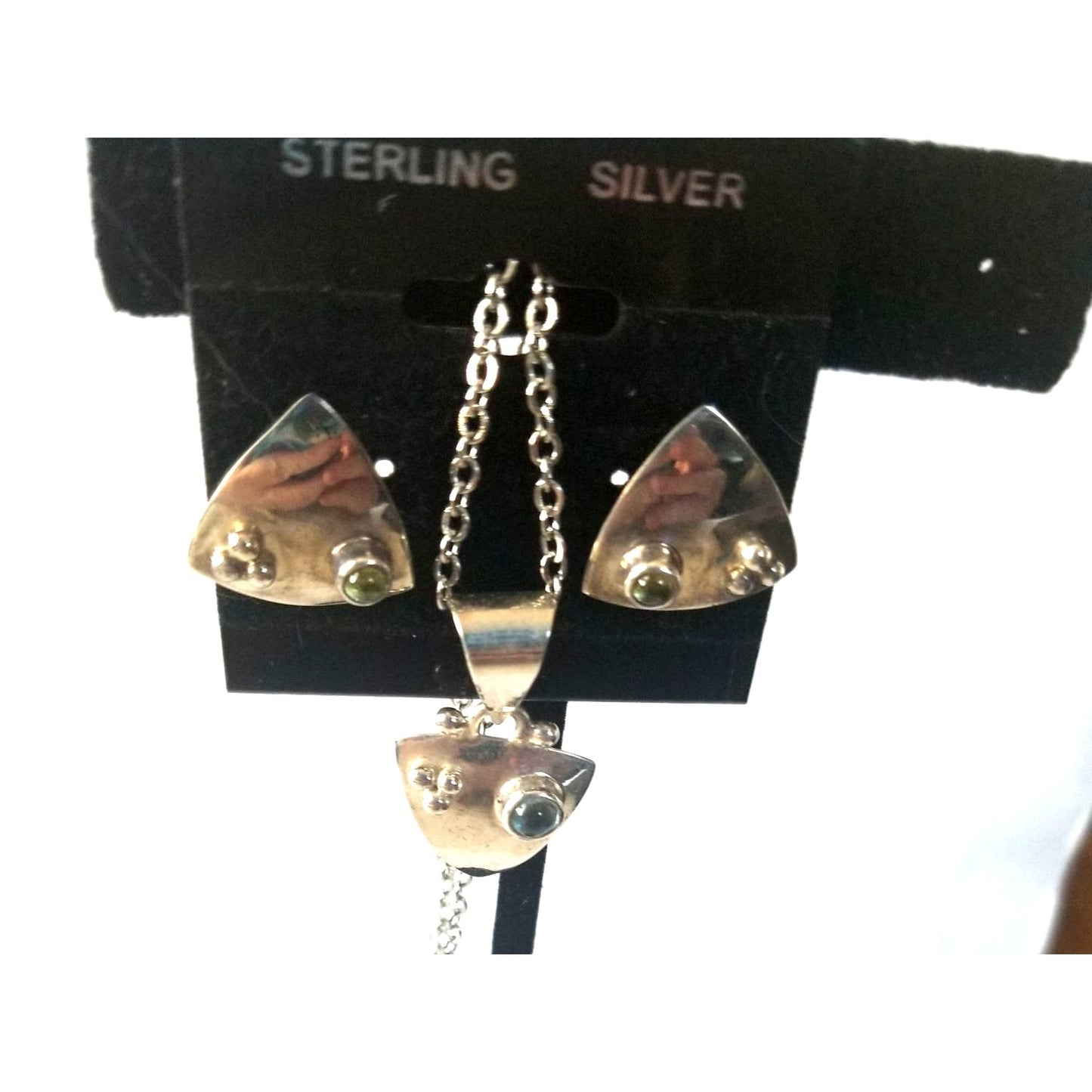 3 Pcs Topaz Earrings Necklace Silver  7.8 gr 37 ct  1.5 x 2 cm 2.5 cm  x 3 cm  16" chain