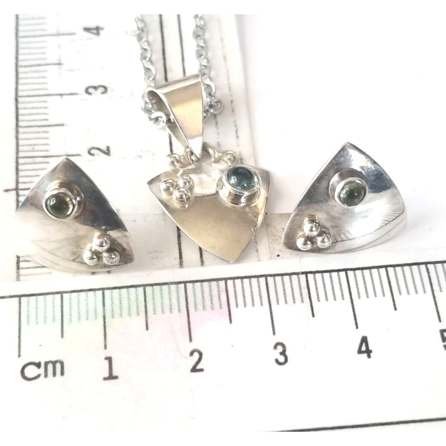 3 Pcs Topaz Earrings Necklace Silver  7.8 gr 37 ct  1.5 x 2 cm 2.5 cm  x 3 cm  16" chain
