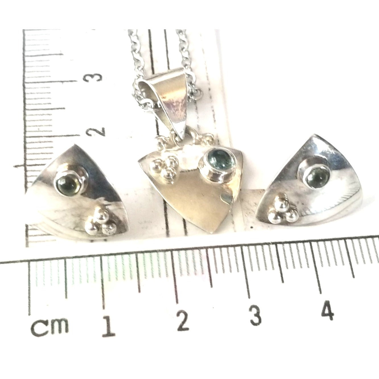 3 Pcs Topaz Earrings Necklace Silver  7.8 gr 37 ct  1.5 x 2 cm 2.5 cm  x 3 cm  16" chain