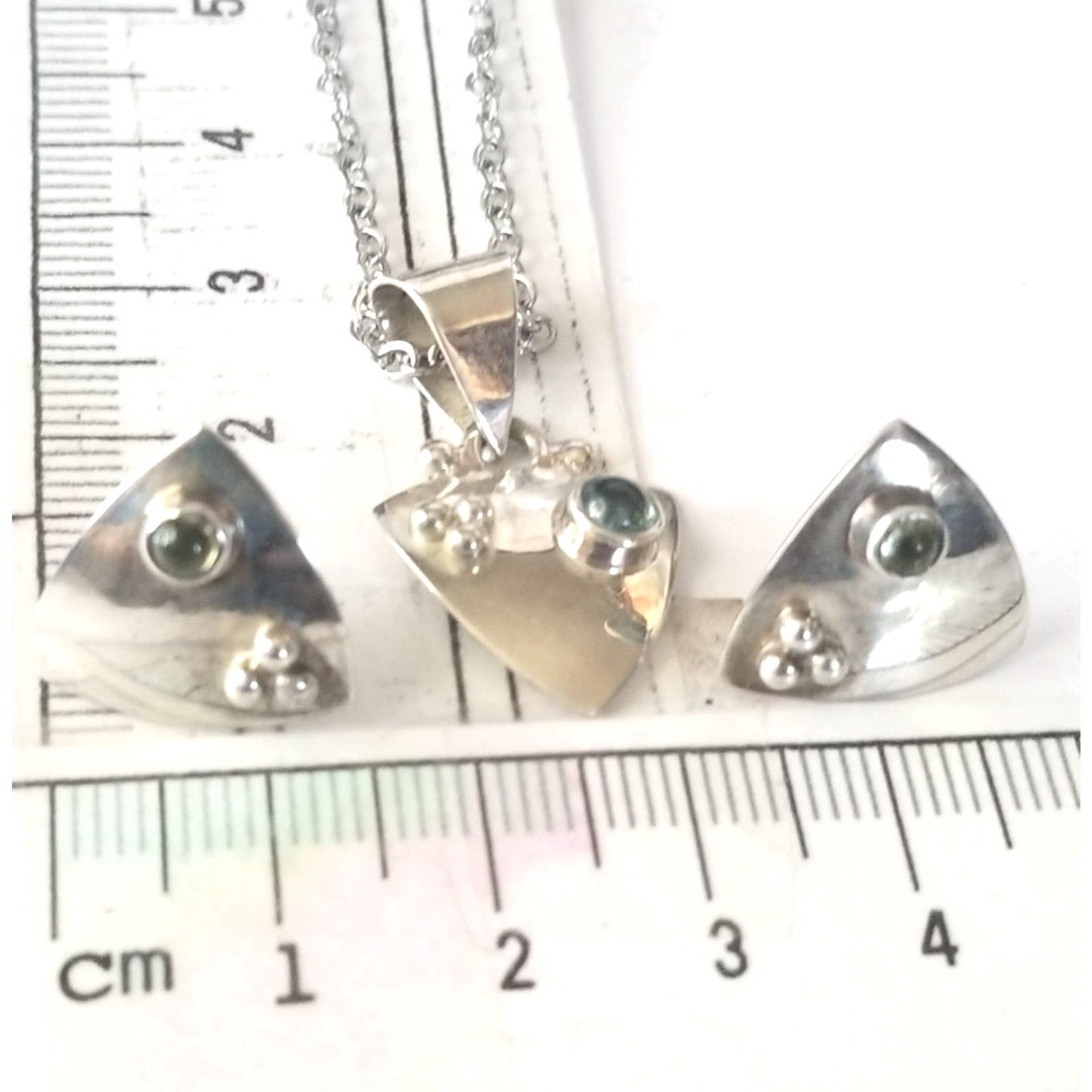 3 Pcs Topaz Earrings Necklace Silver  7.8 gr 37 ct  1.5 x 2 cm 2.5 cm  x 3 cm  16" chain