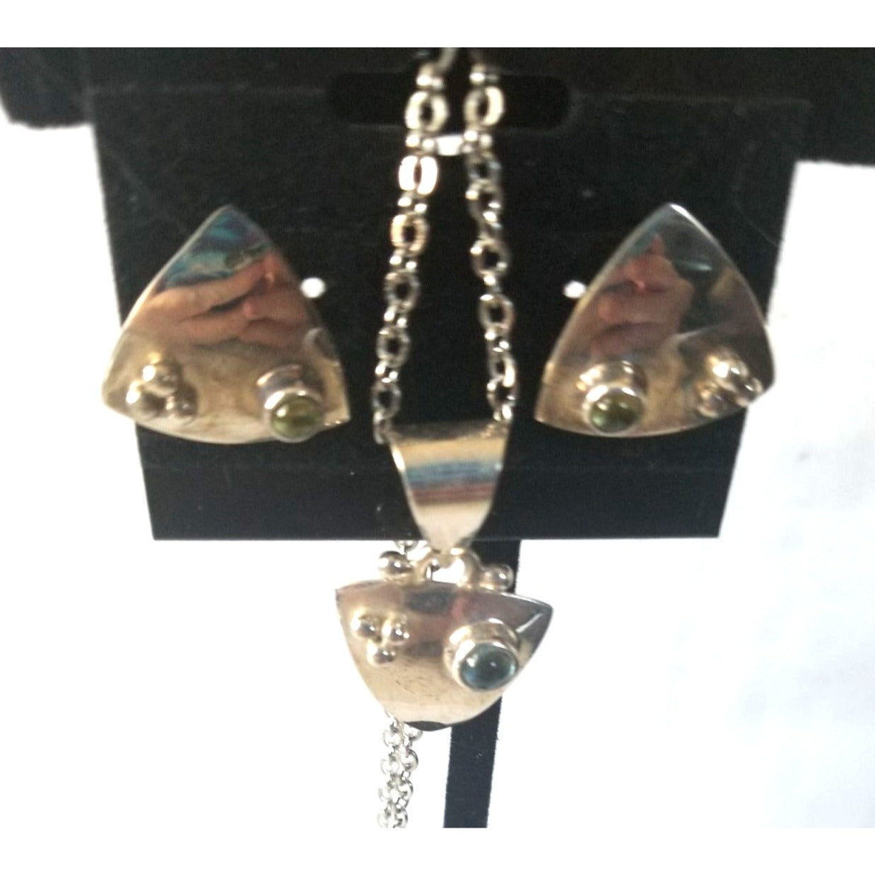 3 Pcs Topaz Earrings Necklace Silver  7.8 gr 37 ct  1.5 x 2 cm 2.5 cm  x 3 cm  16" chain