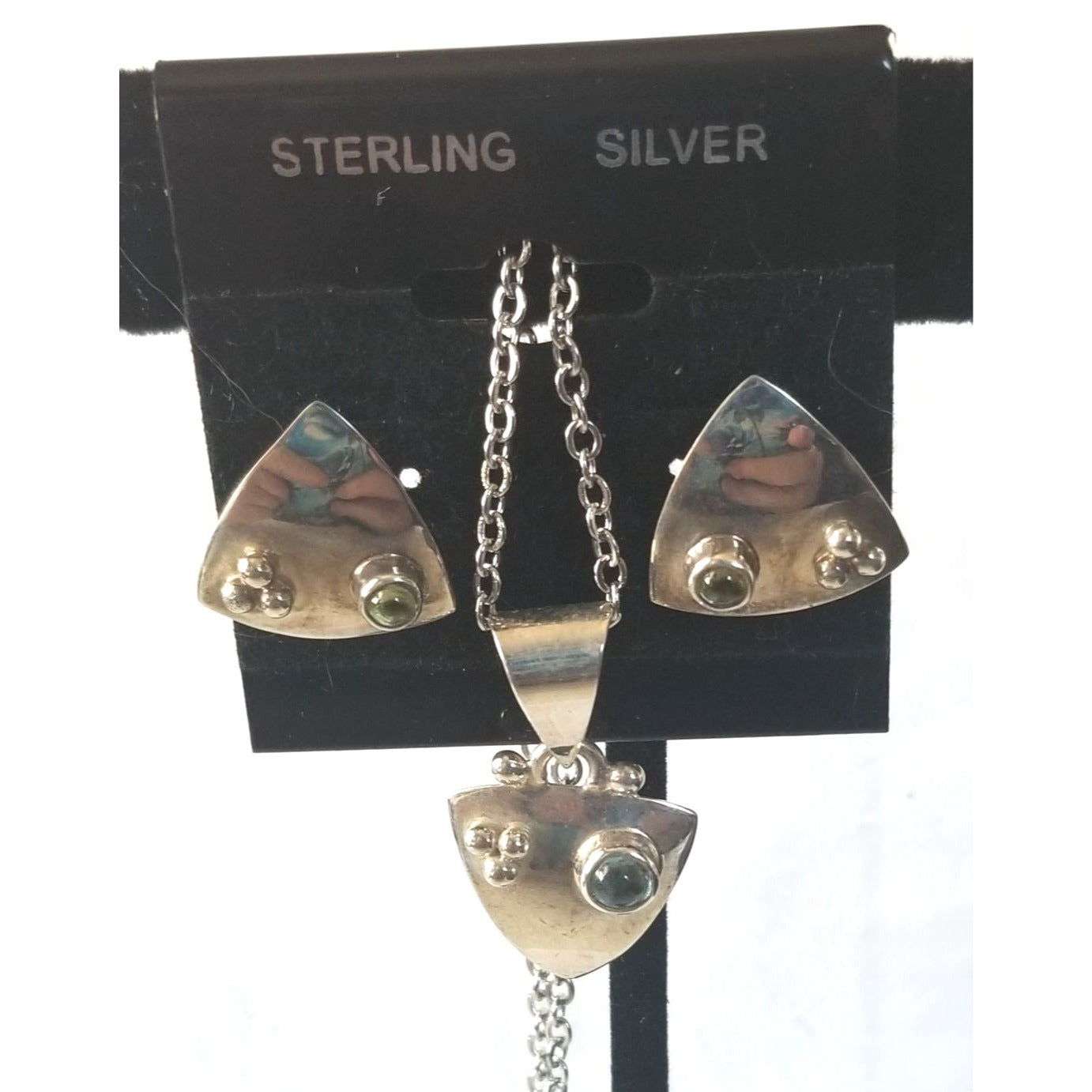3 Pcs Topaz Earrings Necklace Silver  7.8 gr 37 ct  1.5 x 2 cm 2.5 cm  x 3 cm  16" chain