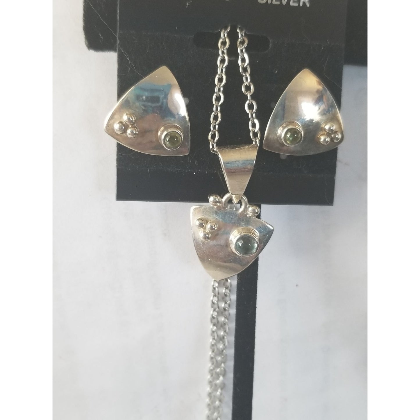 3 Pcs Topaz Earrings Necklace Silver  7.8 gr 37 ct  1.5 x 2 cm 2.5 cm  x 3 cm  16" chain