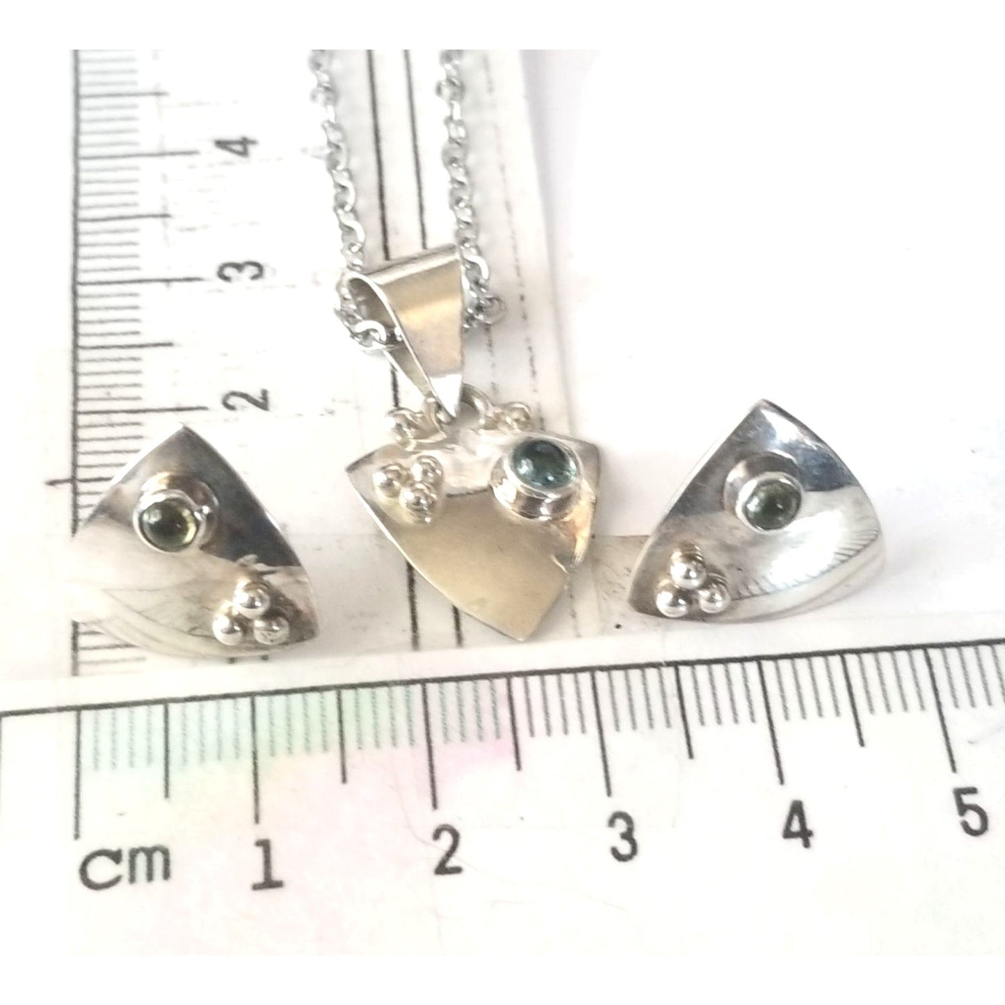 3 Pcs Topaz Earrings Necklace Silver  7.8 gr 37 ct  1.5 x 2 cm 2.5 cm  x 3 cm  16" chain
