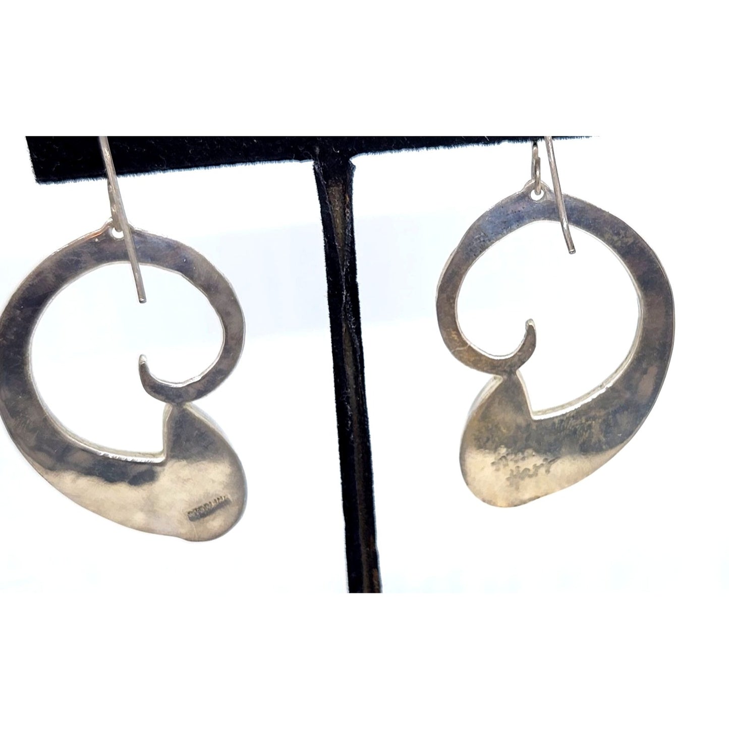 Earrings Variscite Spiral  Silver Hooks 15.3 Gr Tear Drop Green Frame 45mm x 35mm