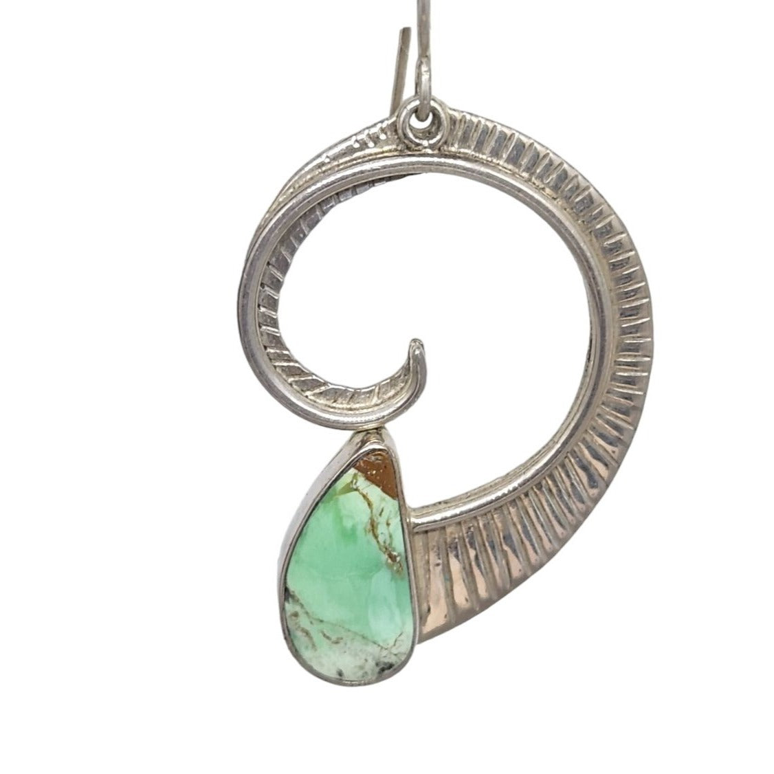Earrings Variscite Spiral  Silver Hooks 15.3 Gr Tear Drop Green Frame 45mm x 35mm
