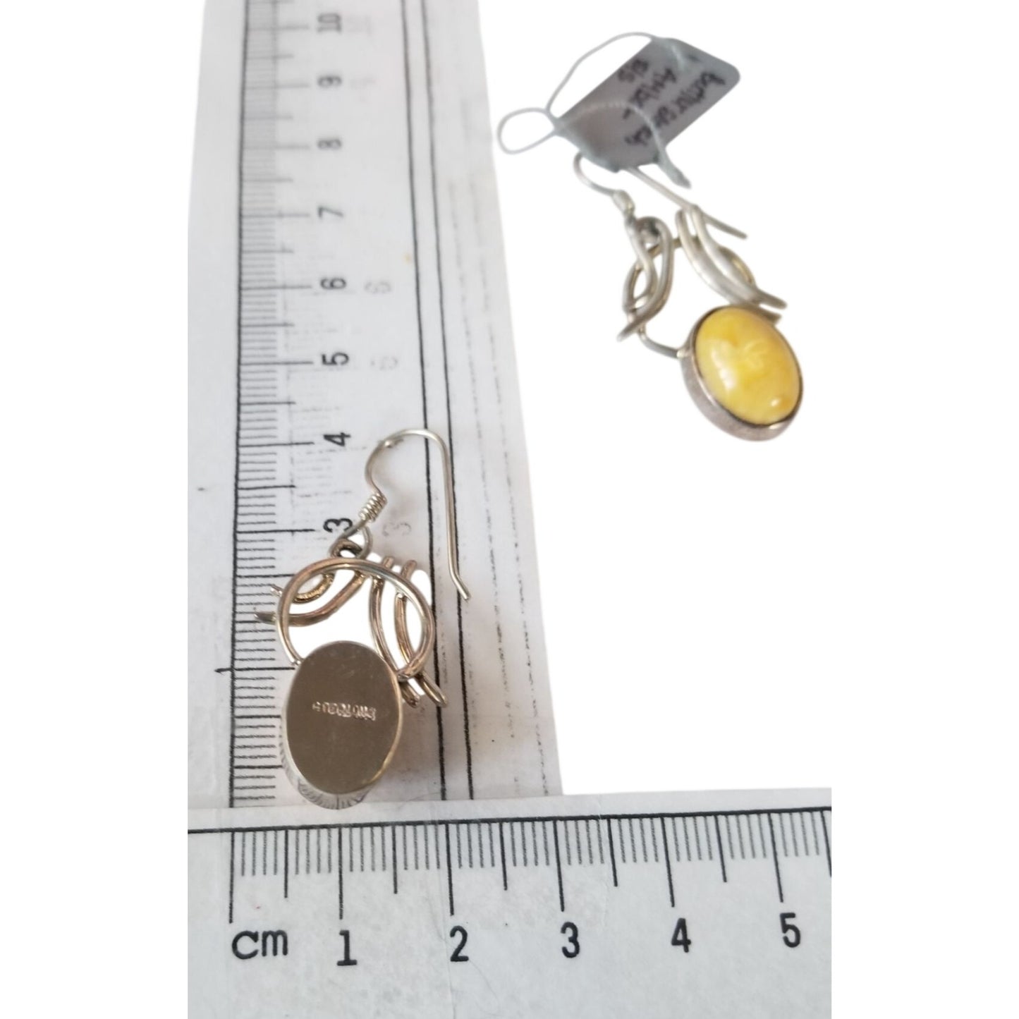 Earrings Butterscotch Amber 7.2 Gr Silver 925  7.2 gr  3 cm x 2 cm Stone 1 cm x 1.6 cm