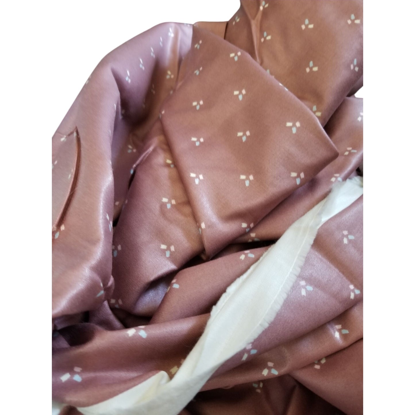 Material Brown Cotton Blend Brown with small Blue White Pink Dots 4 1/2 '  x 56"