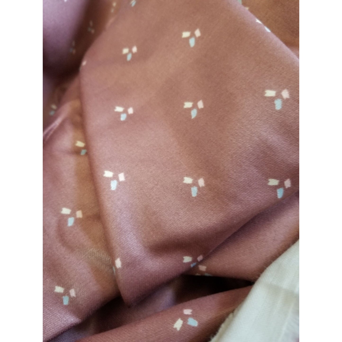 Material Brown Cotton Blend Brown with small Blue White Pink Dots 4 1/2 '  x 56"