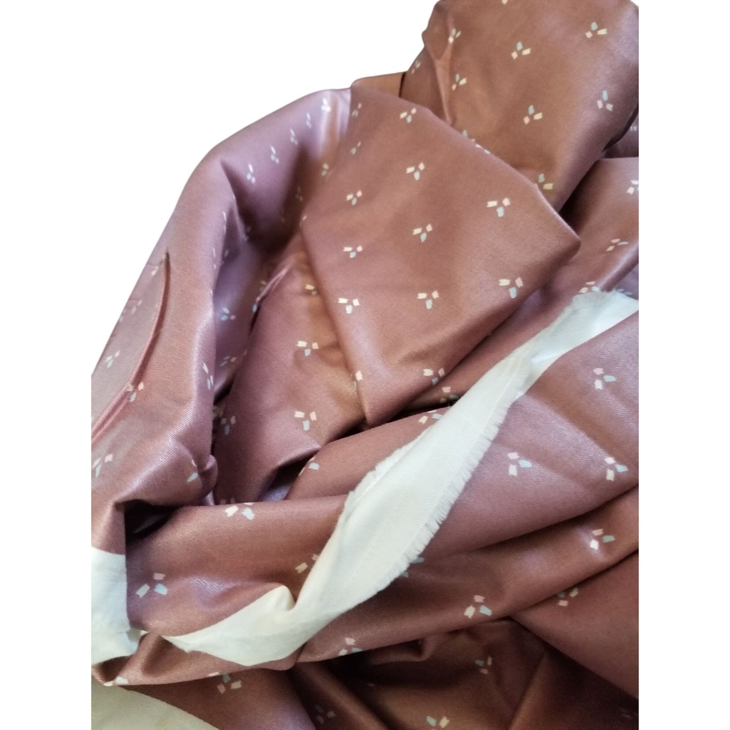 Material Brown Cotton Blend Brown with small Blue White Pink Dots 4 1/2 '  x 56"