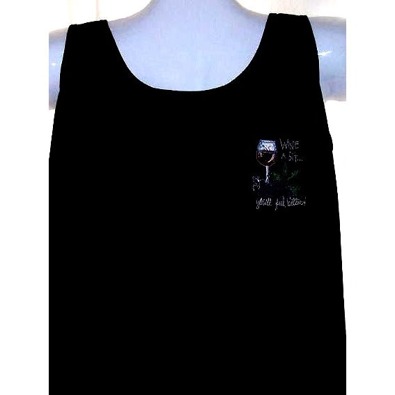T-Shirt Tank Top  Black Gildan Size  XLarge Cotton Wine A Bit You'll feel Better