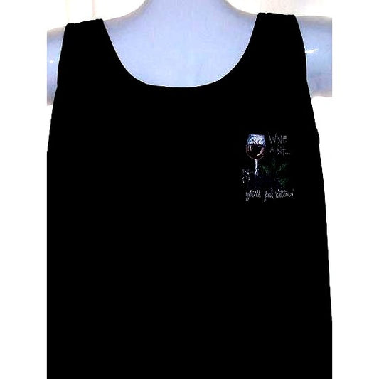 T-Shirt Tank Top  Black Gildan Size  XLarge Cotton Wine A Bit You'll feel Better