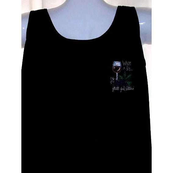 T-Shirt Tank Top  Black Gildan Size  XLarge Cotton Wine A Bit You'll feel Better