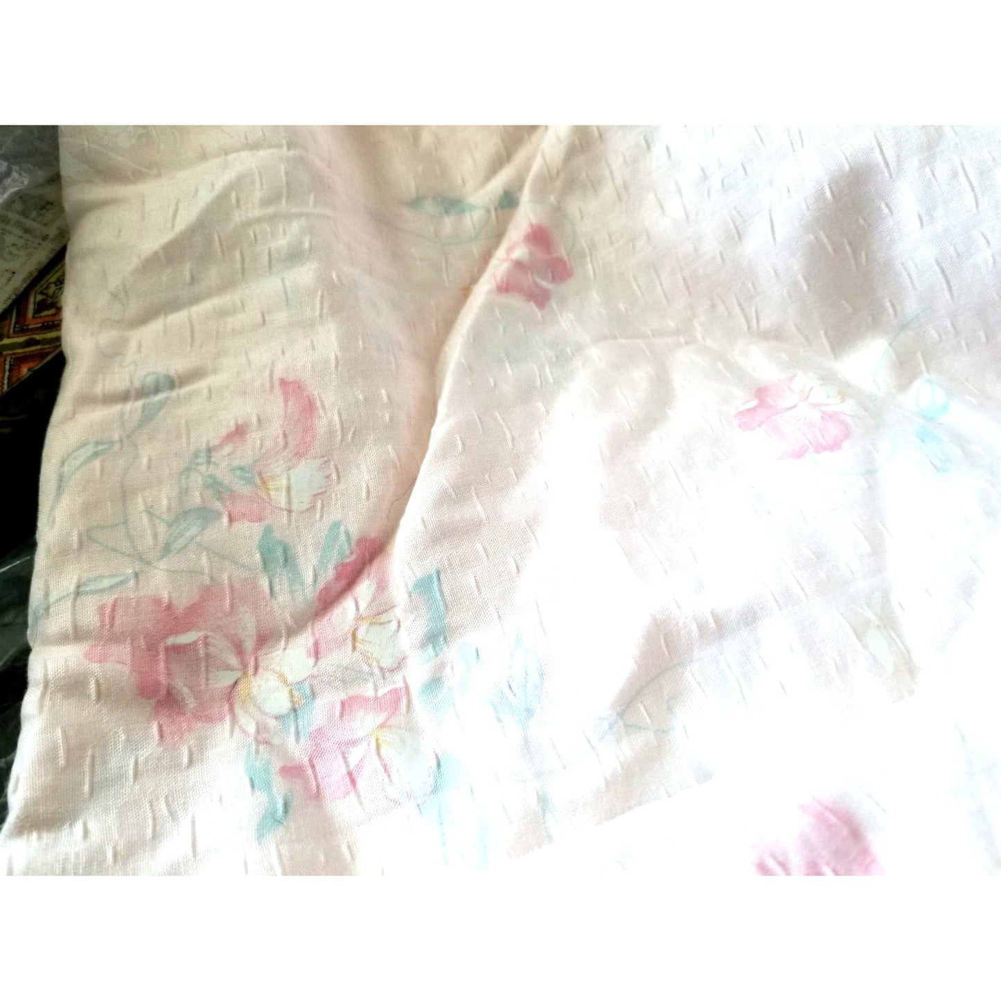 Material  Soft Pink Green Blue Pint Flowers Almost see thru 46: x 86