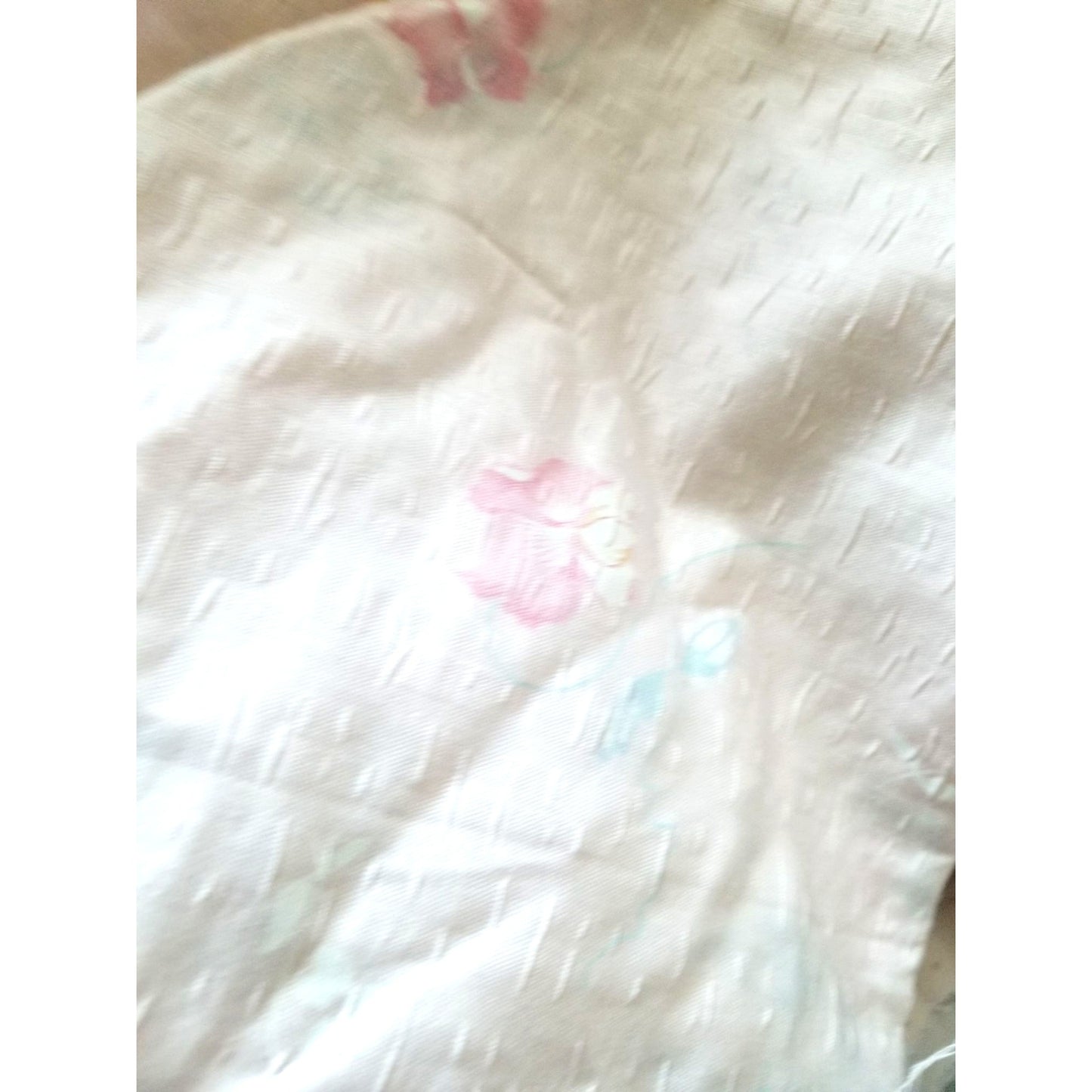 Material  Soft Pink Green Blue Pint Flowers Almost see thru 46: x 86