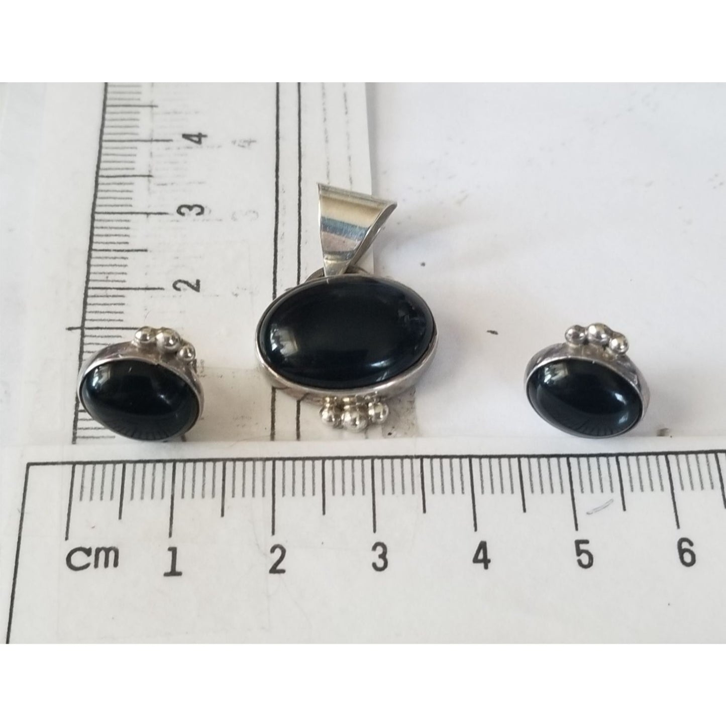 Pendant Earrings Set Triangle  Onyx Earrings 1 cm x 1 cm Pendant 3 cm x 2 cm