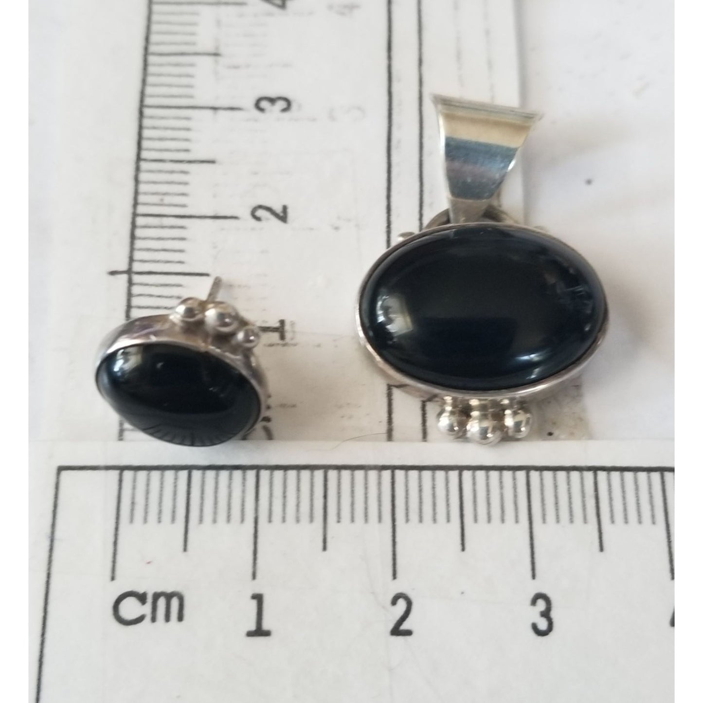 Pendant Earrings Set Triangle  Onyx Earrings 1 cm x 1 cm Pendant 3 cm x 2 cm