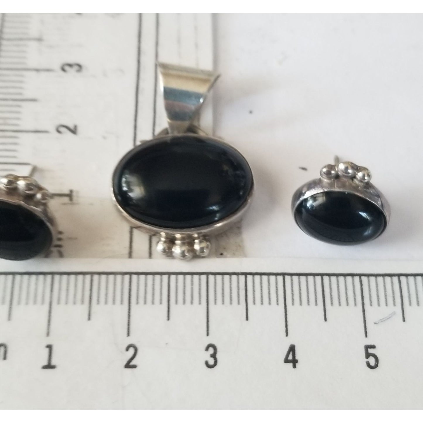 Pendant Earrings Set Triangle  Onyx Earrings 1 cm x 1 cm Pendant 3 cm x 2 cm